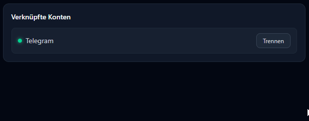 Verknüpfte Konten auf „Mein Konto" mit einem verbundenen Telegram-Account
