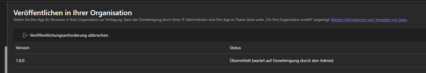 Veröffentlichungsstatus "Übermittelt (wartet auf Genehmigung durch den Admin)"