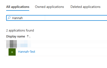 Suche nach dem Bot-Namen unter "All applications" in Entra ID