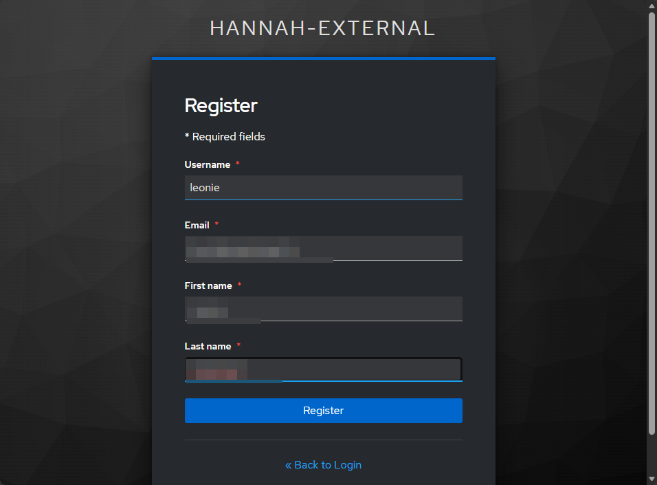 Registrierungsformular von Hannah-External