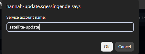 Eingabe des Namens für den Service Account