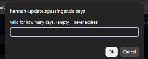 Eingabe der Gültigkeit in Tagen